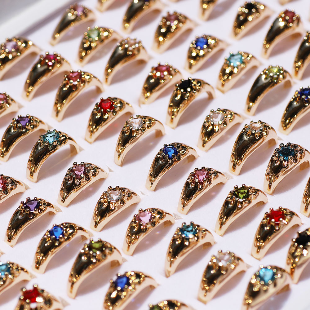 QianBei 도매 혼합 50 개/대 로즈 골드 크리스탈 모조 다이아몬드 결혼 반지 패션 보석